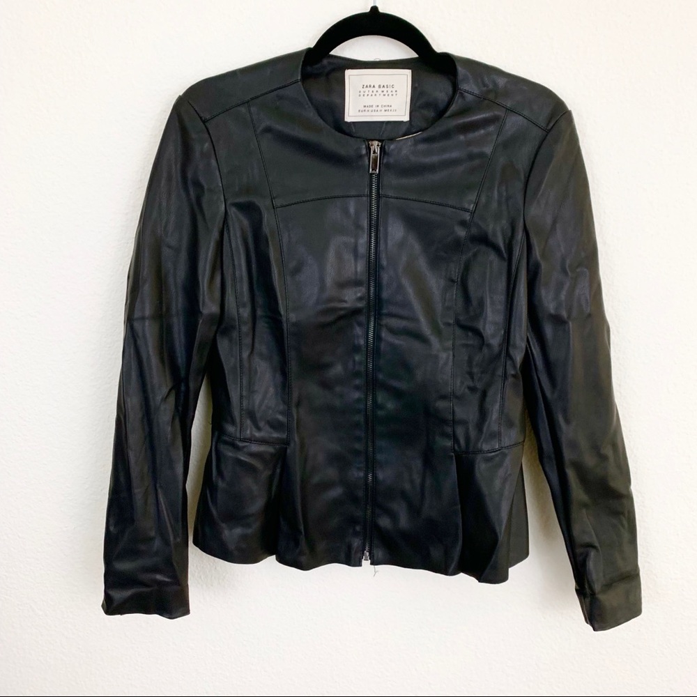 Zara Basic Black Faux Leather Jacket Size M